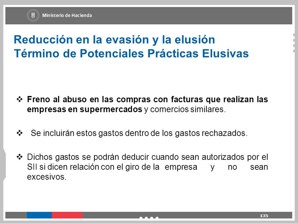Reducción en la evasión y la elusión Término de Potenciales Prácticas Elusivas