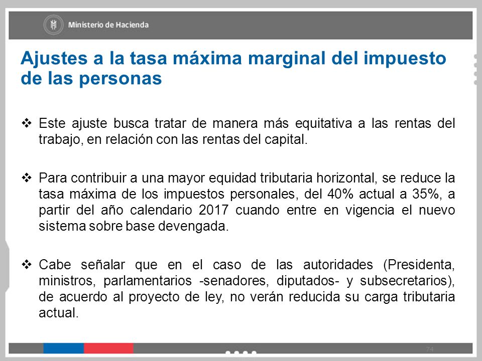Ajustes a la tasa máxima marginal del impuesto de las personas