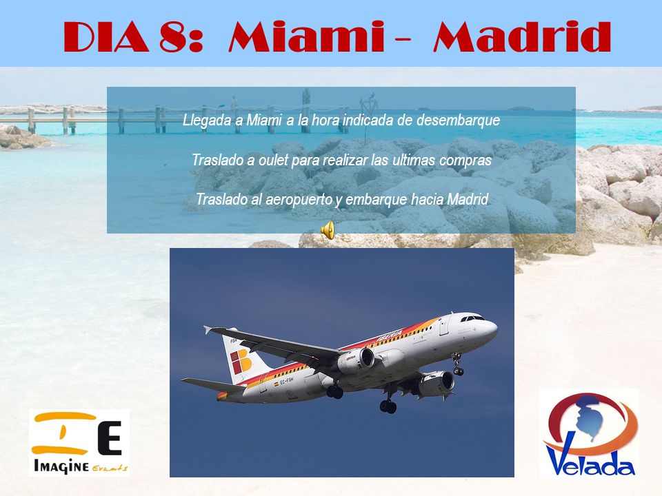 DIA 8: Miami - Madrid Llegada a Miami a la hora indicada de desembarque. Traslado a oulet para realizar las ultimas compras.