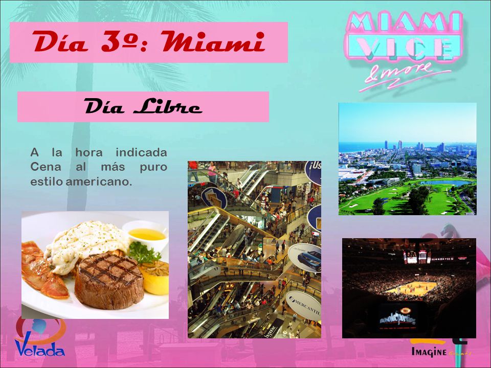 Día 3º: Miami Día Libre A la hora indicada Cena al más puro estilo americano.