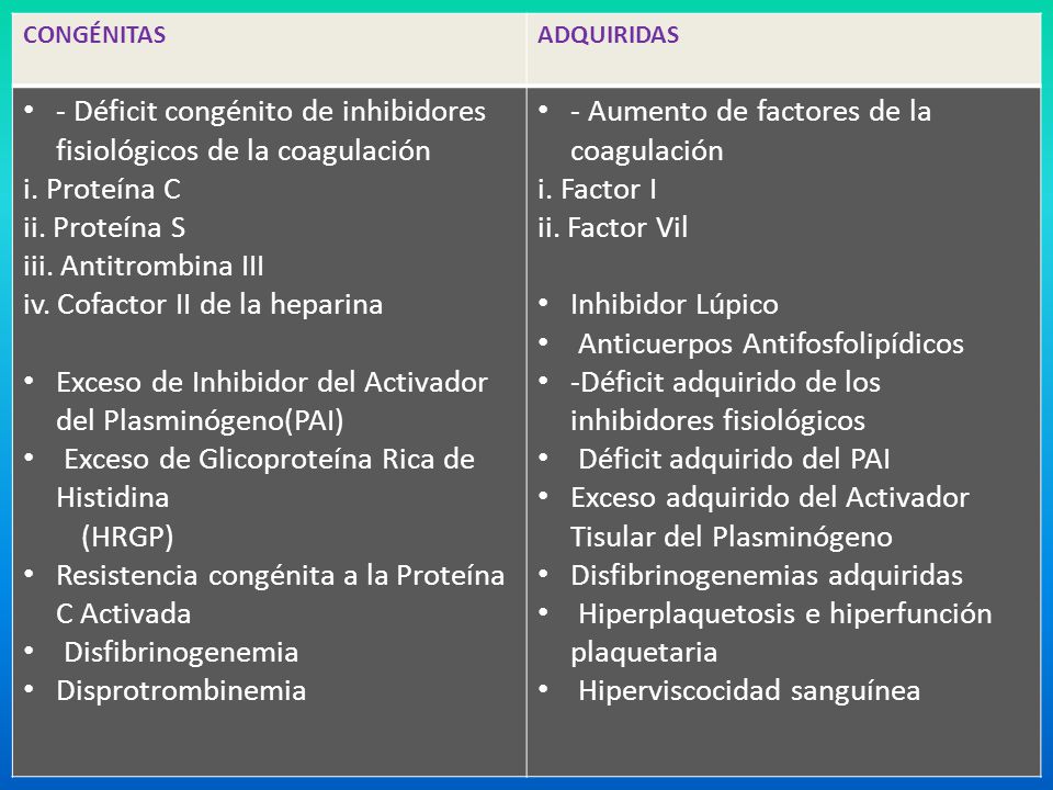 - Déficit congénito de inhibidores fisiológicos de la coagulación