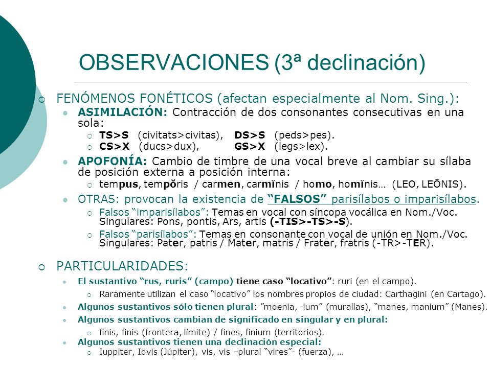OBSERVACIONES (3ª declinación)