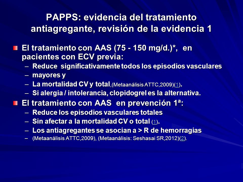 PAPPS: evidencia del tratamiento antiagregante, revisión de la evidencia 1
