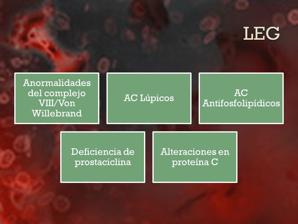 LEG Anormalidades del complejo VIII/Von Willebrand AC Lúpicos