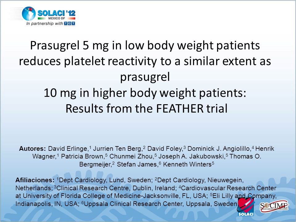 Prasugrel 5 mg in low body weight patients reduces platelet reactivity to a similar extent as prasugrel 10 mg in higher body weight patients: Results from the FEATHER trial
