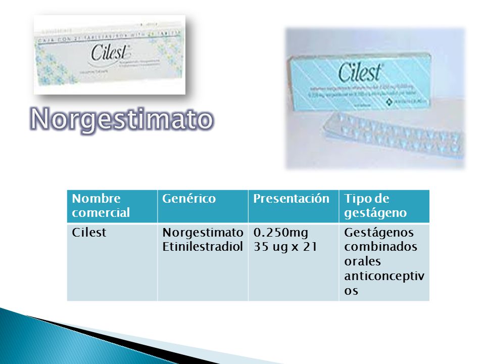 Norgestimato Nombre comercial Genérico Presentación Tipo de gestágeno
