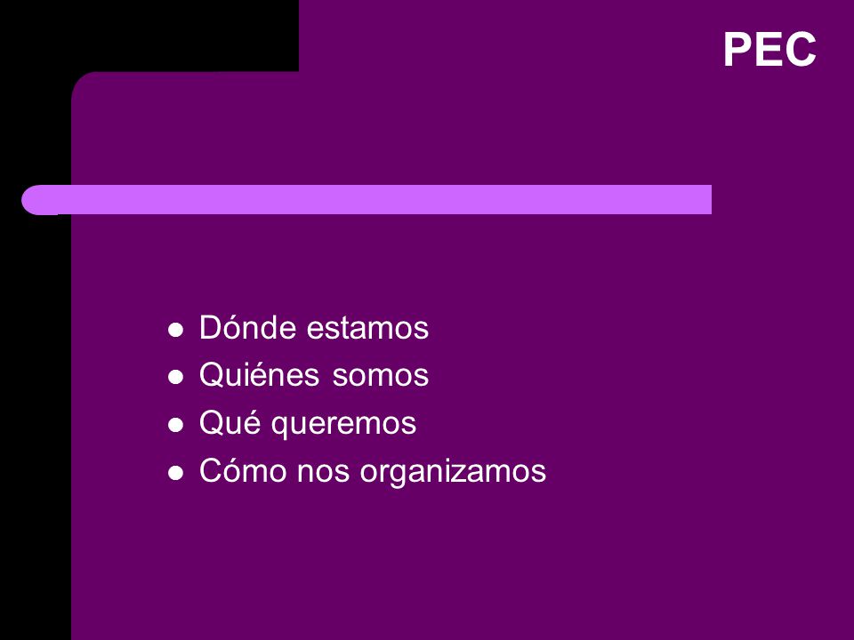 PEC Dónde estamos Quiénes somos Qué queremos Cómo nos organizamos