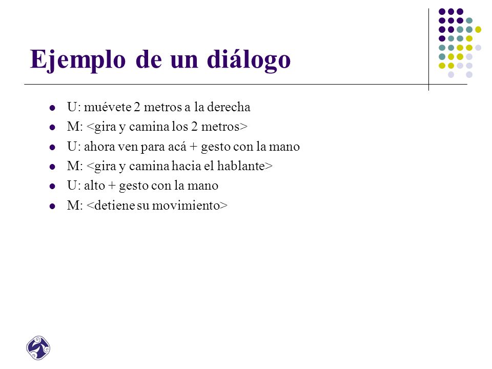 Ejemplo de un diálogo U: muévete 2 metros a la derecha