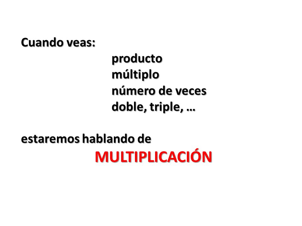 MULTIPLICACIÓN Cuando veas: producto múltiplo número de veces