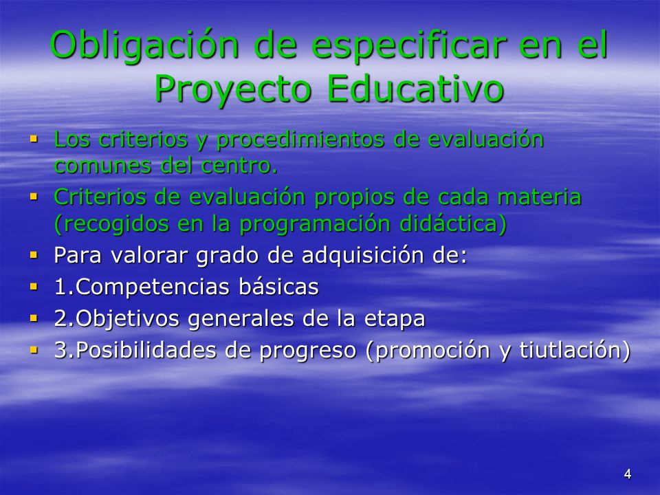 Obligación de especificar en el Proyecto Educativo