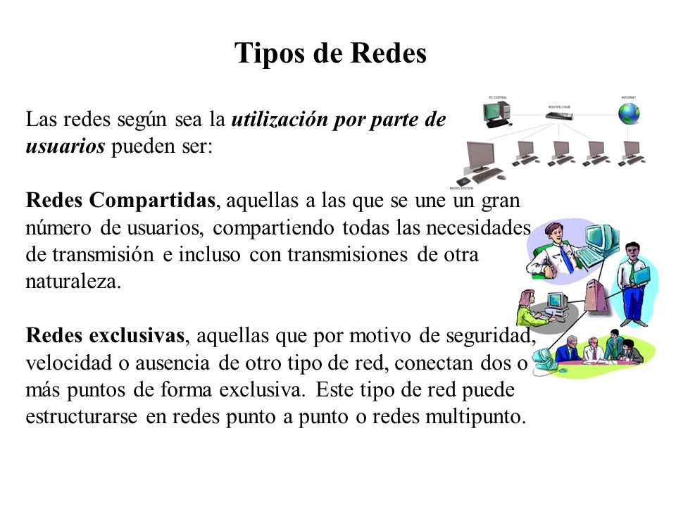 Tipos de Redes Las redes según sea la utilización por parte de los usuarios pueden ser: