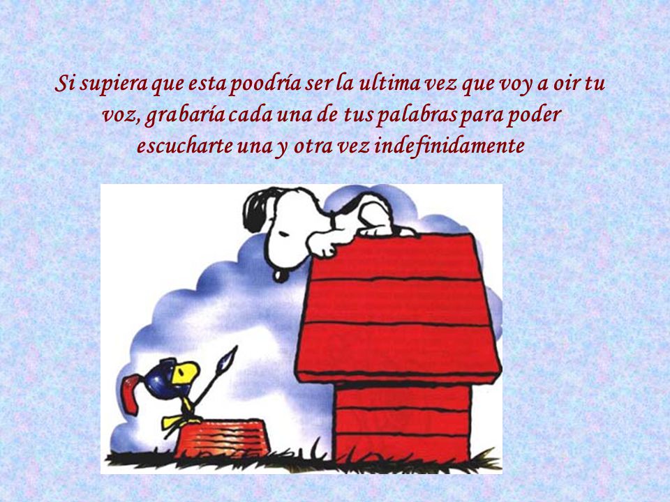 Si supiera que esta poodría ser la ultima vez que voy a oir tu voz, grabaría cada una de tus palabras para poder escucharte una y otra vez indefinidamente