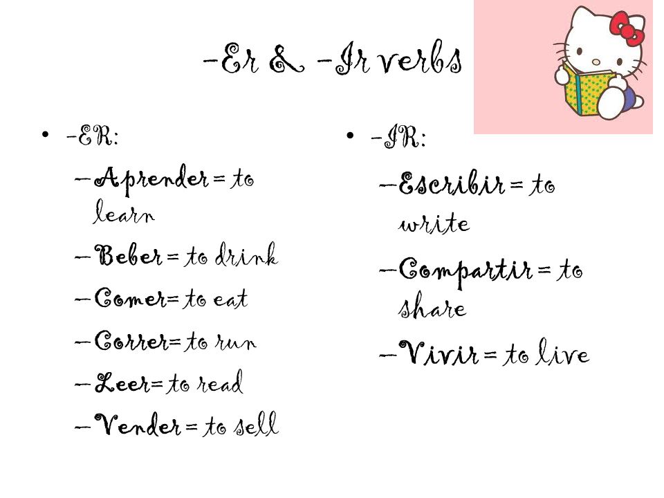 -Er & -Ir verbs -IR: Escribir = to write Compartir = to share