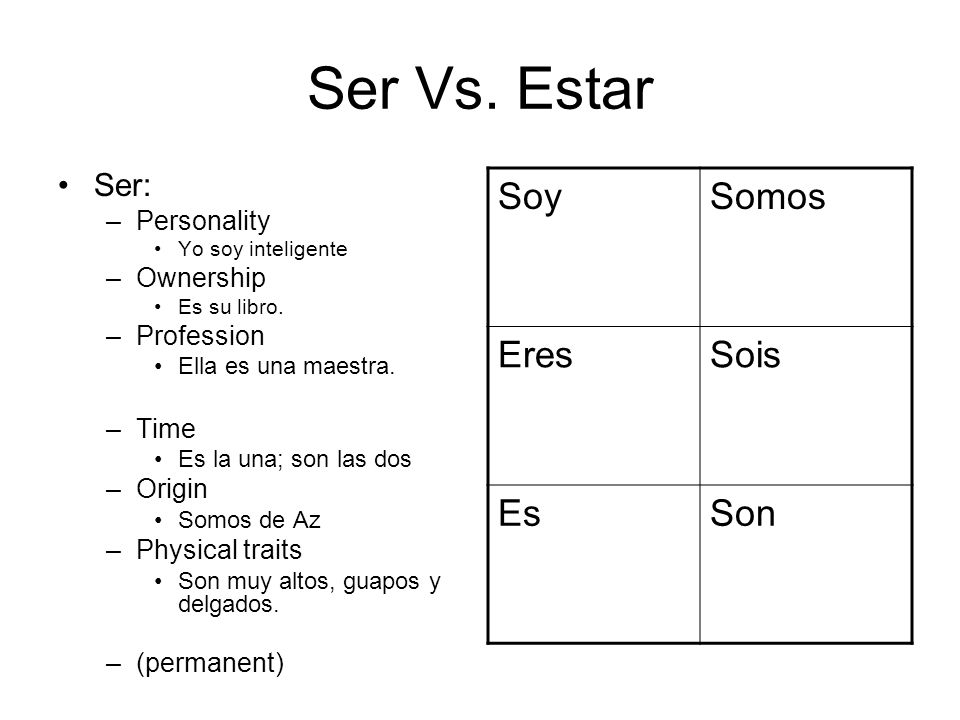 Ser Vs. Estar Soy Somos Eres Sois Es Son Ser: Personality Ownership