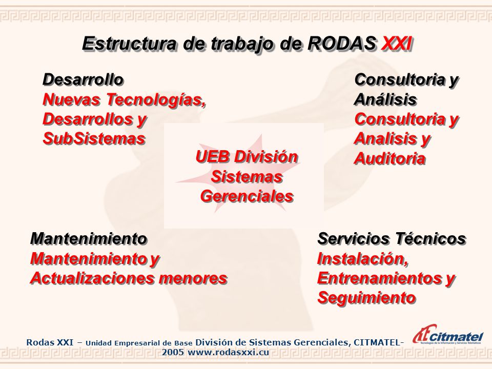 Estructura de trabajo de RODAS XXI UEB División Sistemas Gerenciales