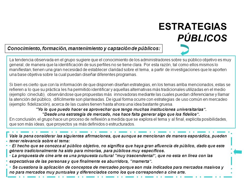 ESTRATEGIAS PÚBLICOS Conocimiento, formación, mantenimiento y captación de públicos: