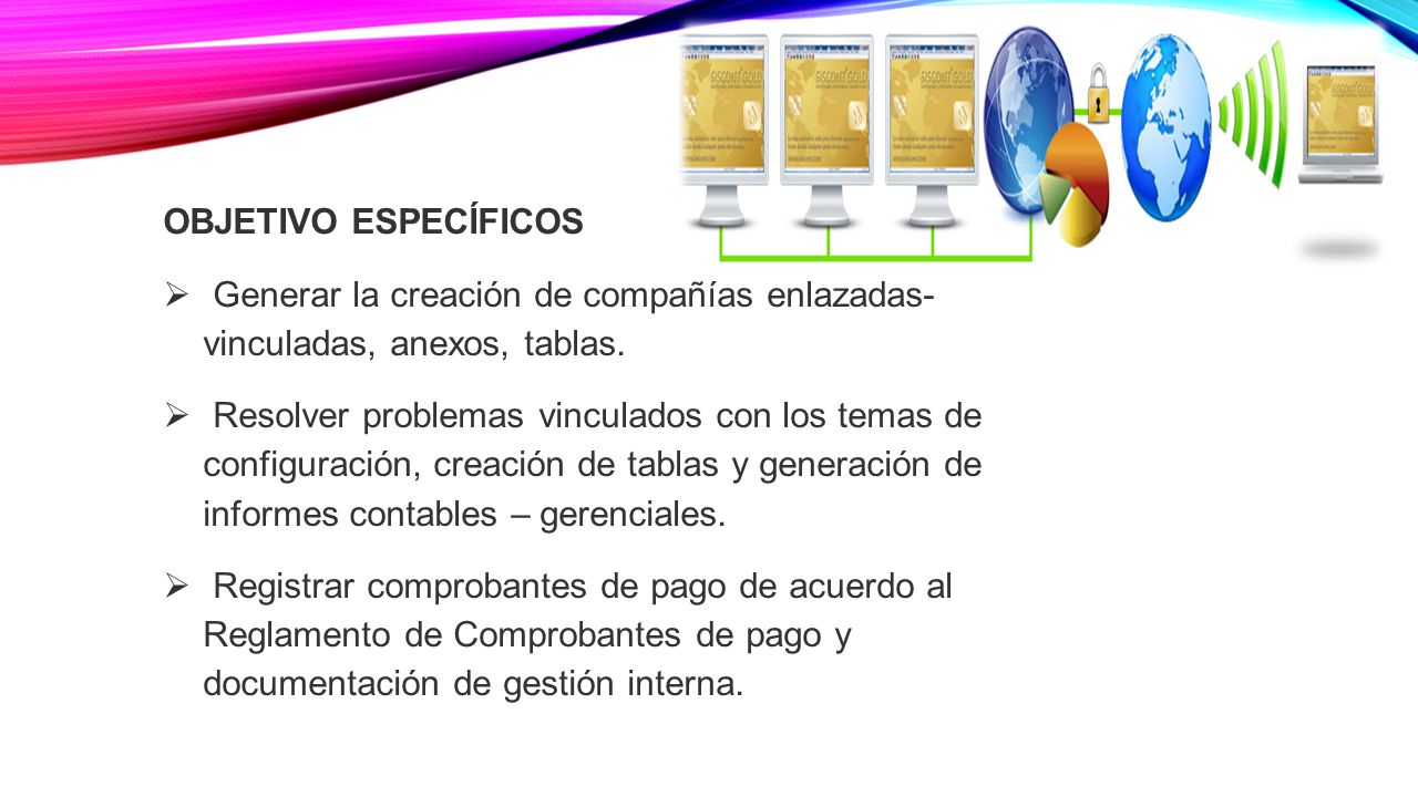 OBJETIVO ESPECÍFICOS Generar la creación de compañías enlazadas- vinculadas, anexos, tablas.
