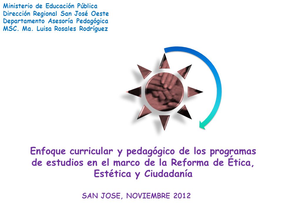 Ministerio de Educación Pública Dirección Regional San José Oeste Departamento Asesoría Pedagógica MSC. Ma. Luisa Rosales Rodríguez