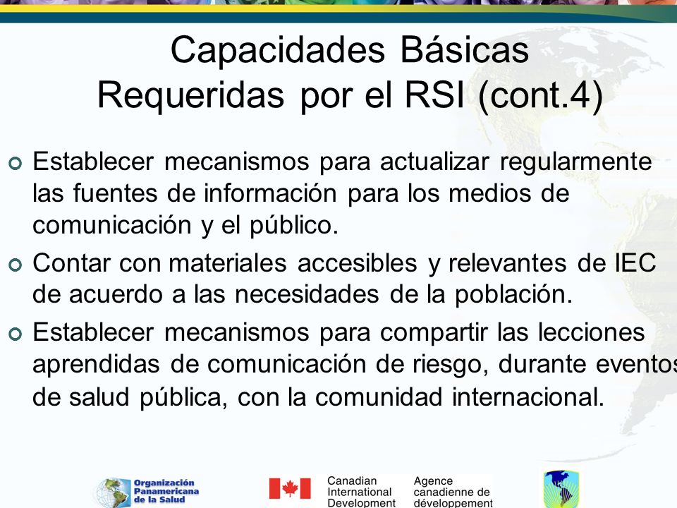 Capacidades Básicas Requeridas por el RSI (cont.4)