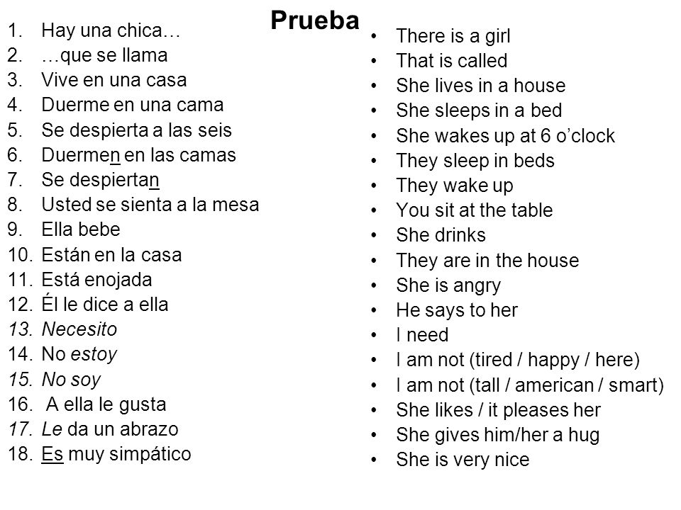 Prueba Hay una chica… There is a girl …que se llama That is called