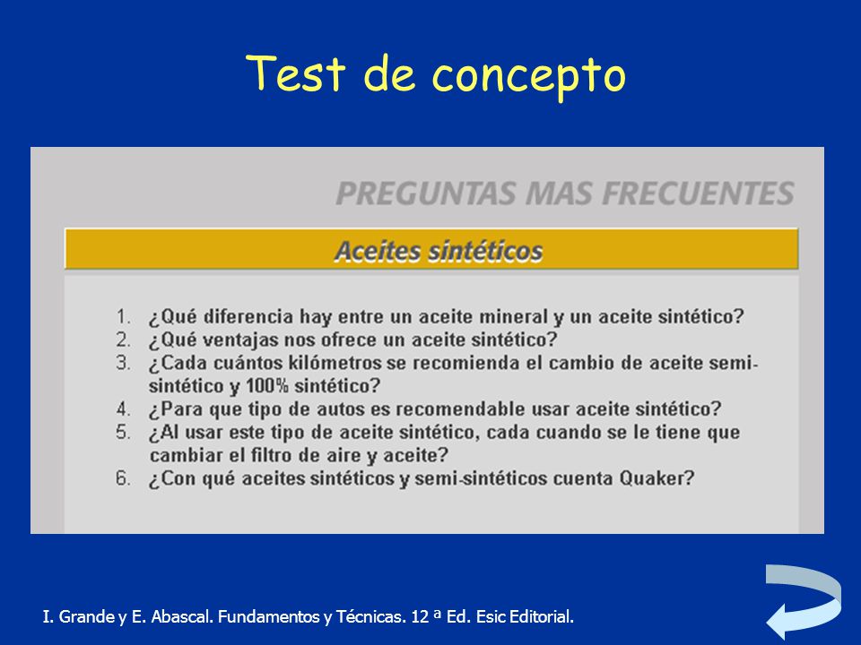 Test de concepto I. Grande y E. Abascal. Fundamentos y Técnicas. 12 ª Ed. Esic Editorial.
