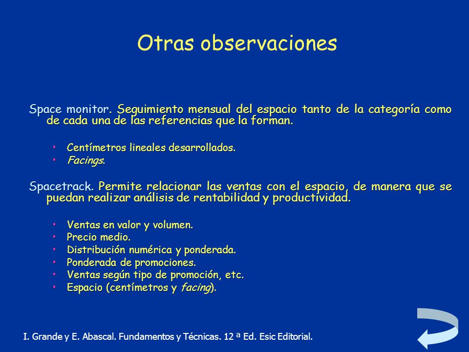 Otras observaciones Space monitor. Seguimiento mensual del espacio tanto de la categoría como de cada una de las referencias que la forman.