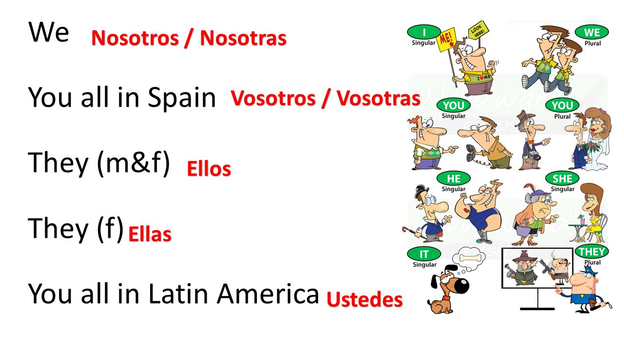 We You all in Spain They (m&f) They (f) You all in Latin America