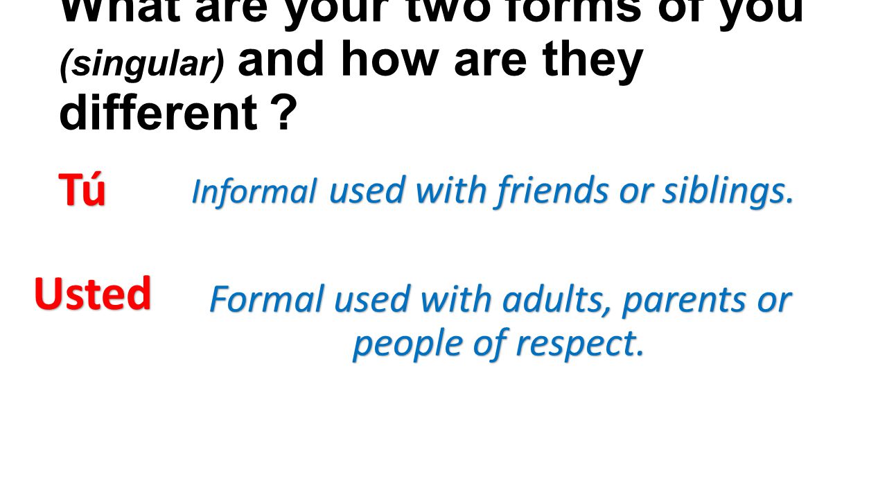 What are your two forms of you (singular) and how are they different