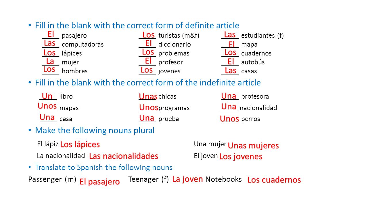 _____ libro _____ chicas _____ profesora