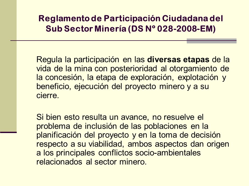 Reglamento de Participación Ciudadana del Sub Sector Minería (DS Nº EM)