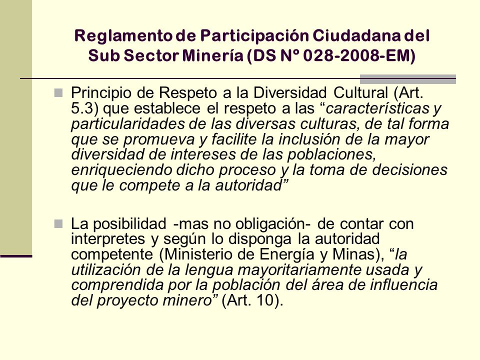 Reglamento de Participación Ciudadana del Sub Sector Minería (DS Nº EM)