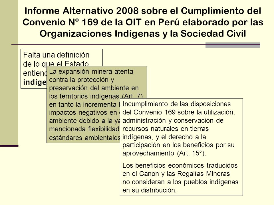 Informe Alternativo 2008 sobre el Cumplimiento del Convenio Nº 169 de la OIT en Perú elaborado por las Organizaciones Indígenas y la Sociedad Civil