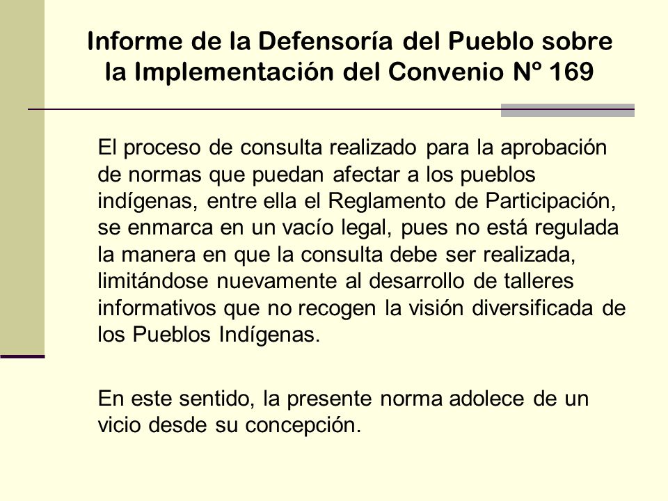 Informe de la Defensoría del Pueblo sobre la Implementación del Convenio Nº 169