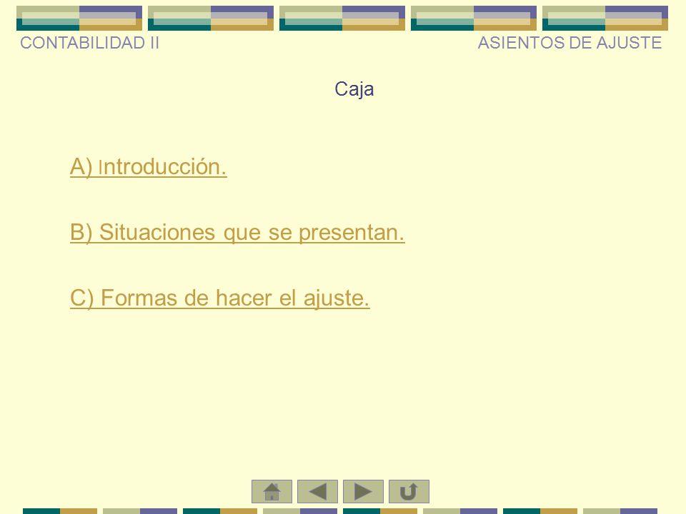 B) Situaciones que se presentan. C) Formas de hacer el ajuste.
