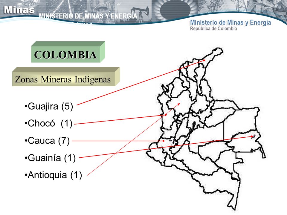 COLOMBIA Zonas Mineras Indígenas Guajira (5) Chocó (1) Cauca (7)