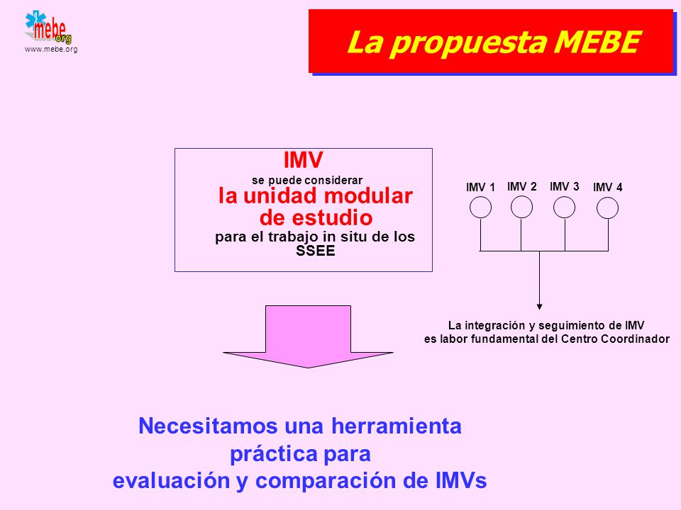 La propuesta MEBE IMV. se puede considerar la unidad modular de estudio para el trabajo in situ de los SSEE.