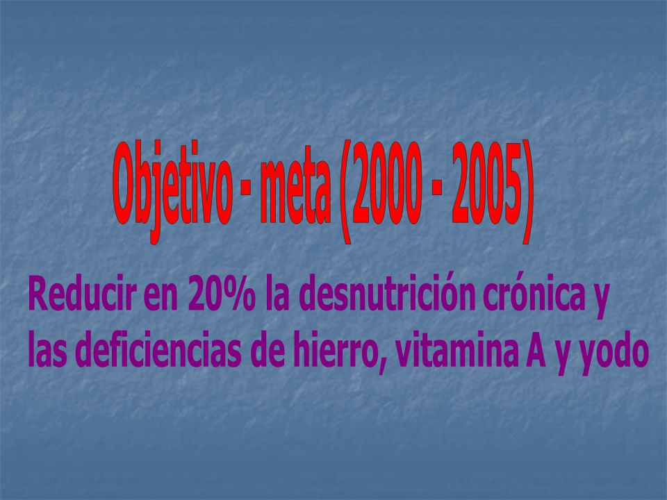 Objetivo - meta ( ) Reducir en 20% la desnutrición crónica y.
