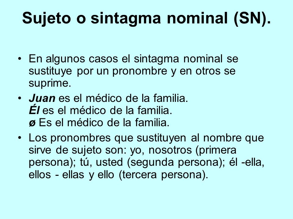 Sujeto o sintagma nominal (SN).