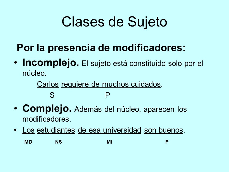 Clases de Sujeto Por la presencia de modificadores: