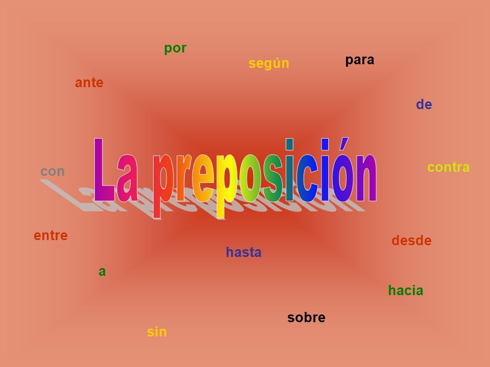 La preposición por para según ante de contra con entre desde hasta a