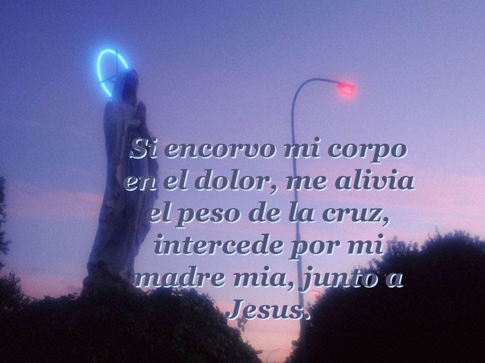 Si encorvo mi corpo en el dolor, me alivia el peso de la cruz, intercede por mi madre mia, junto a Jesus.