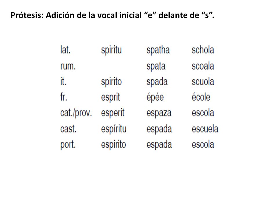 Prótesis: Adición de la vocal inicial e delante de s .