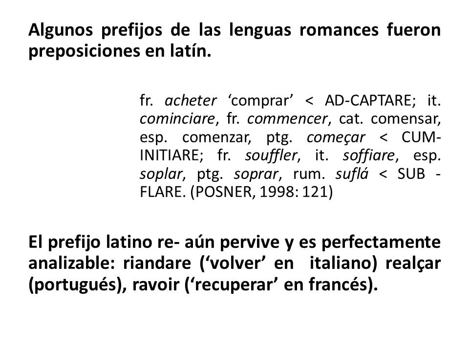 Algunos prefijos de las lenguas romances fueron preposiciones en latín.