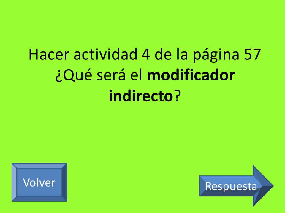 Hacer actividad 4 de la página 57 ¿Qué será el modificador indirecto