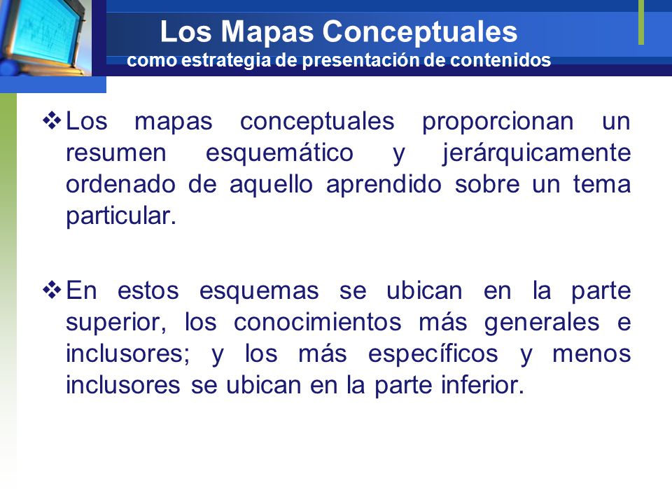 Los Mapas Conceptuales como estrategia de presentación de contenidos