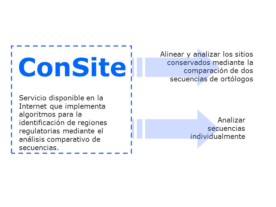 ConSite Alinear y analizar los sitios conservados mediante la comparación de dos secuencias de ortólogos.