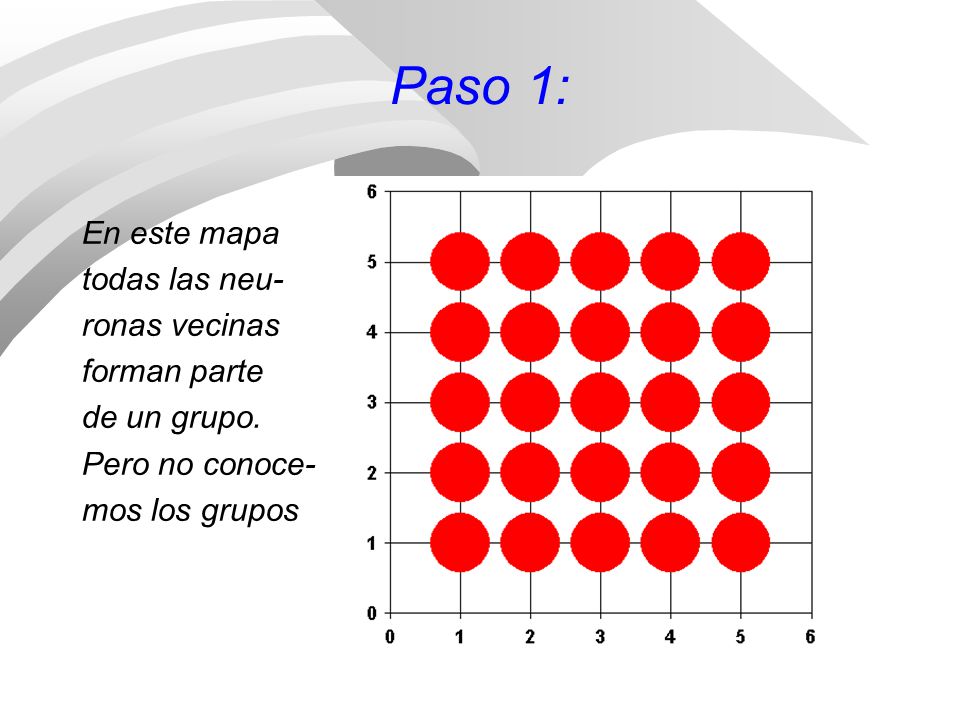 Paso 1: En este mapa todas las neu- ronas vecinas forman parte