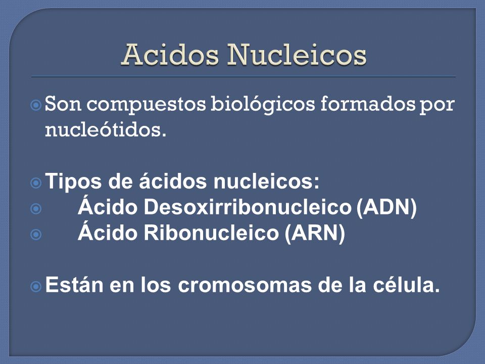 Acidos Nucleicos Son compuestos biológicos formados por nucleótidos.