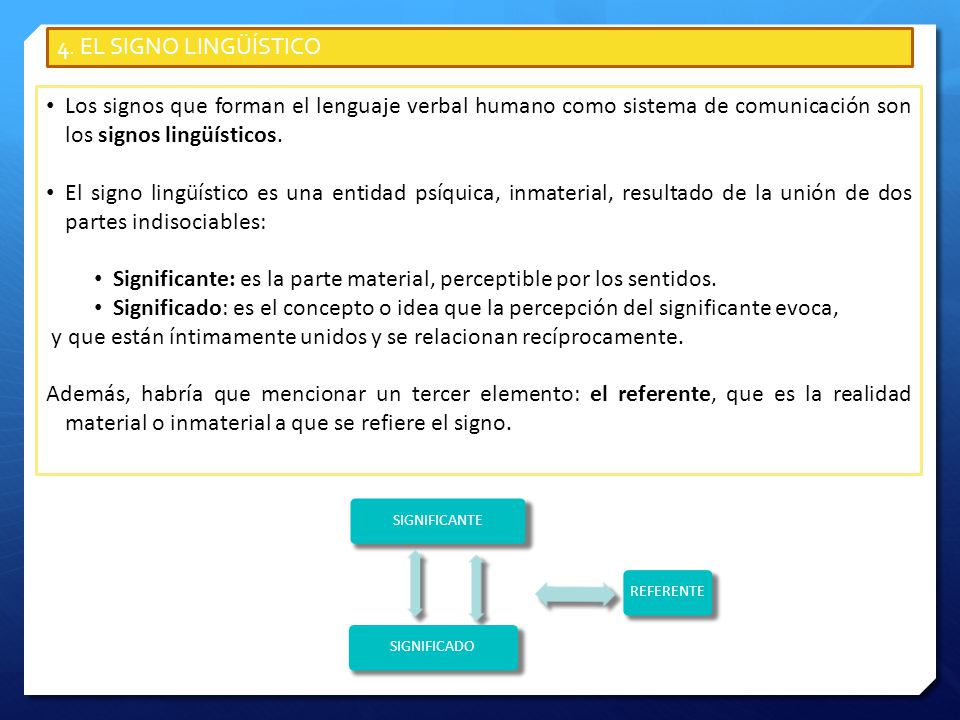 Significante: es la parte material, perceptible por los sentidos.