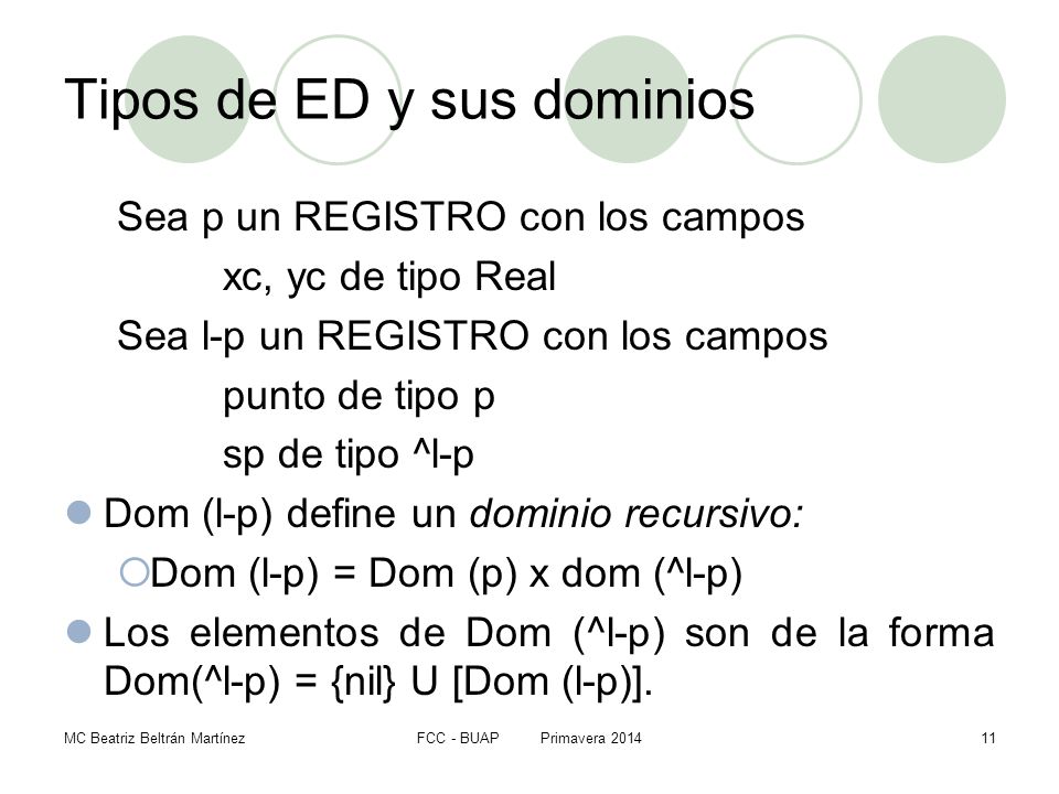 Tipos de ED y sus dominios
